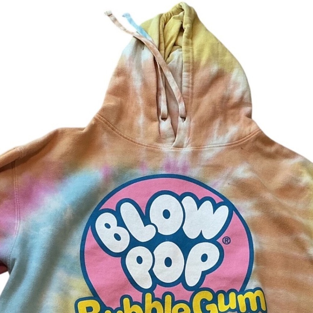 Charms Blow Pop Bubble Gum Tie Dye Hoodie Sweatshirt Yellow Pink Blue Retro L - Picture 2 of 5
